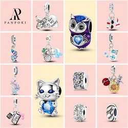 PANPOKI 2023New Owl Cat Beading Pendant Fit Original Fine Bracelet Necklace 925 Silver Hot Charm Beads DIY Jewelry Making