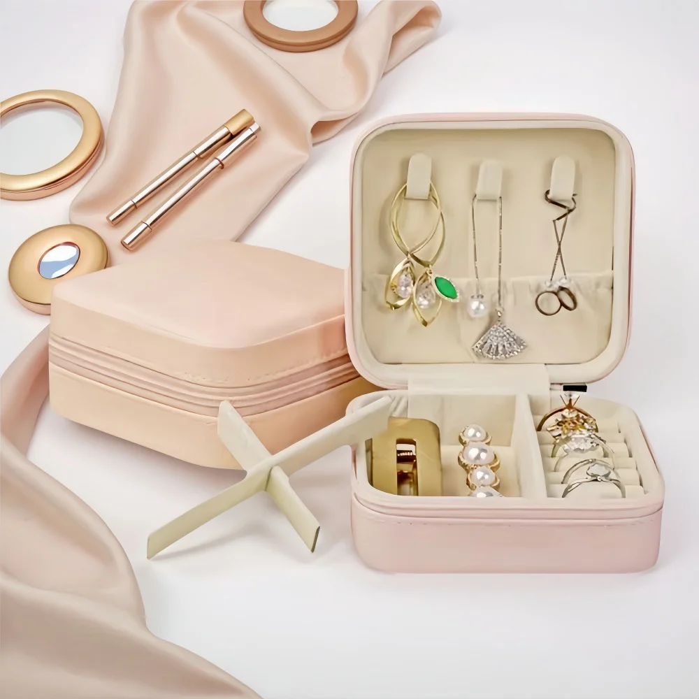 

Mini Jewelry Storage Box Portable Home Travel Earrings Necklace Storage Case for Women Ring Organizer PU Leather Display Case