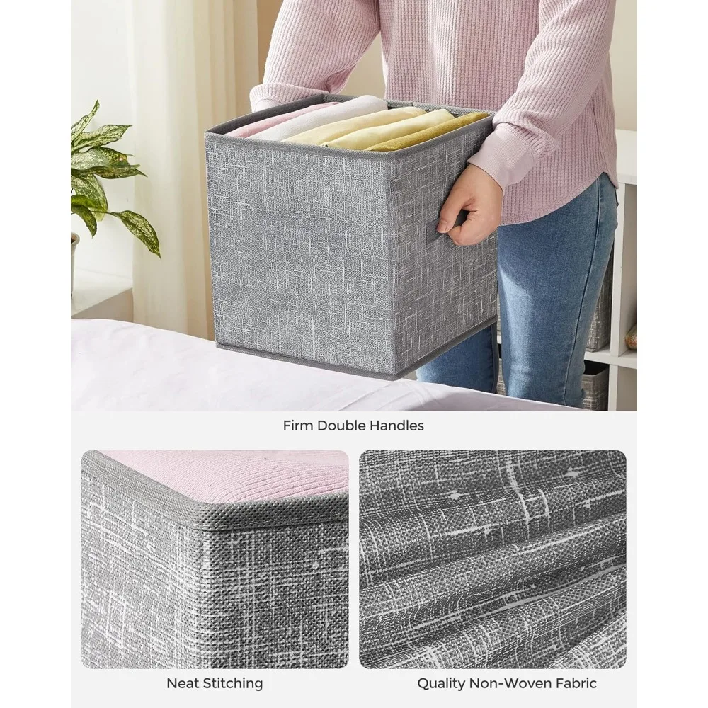 6 عبوات من مكعبات تخزين قماشية قابلة للطي بمقابض مزدوجة، ومنظمات مقاس 11 بوصة لأرفف الخزانة #5