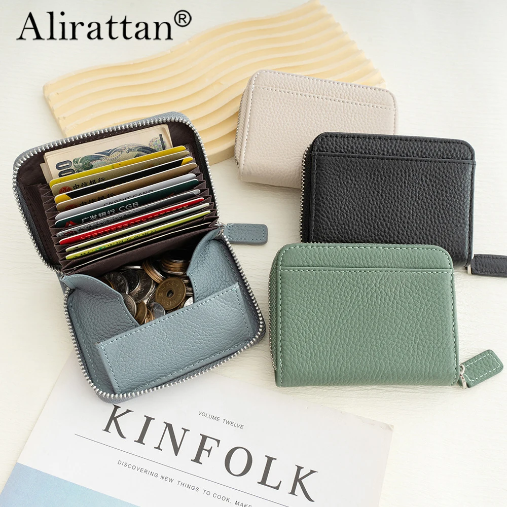 

Alirattan 2026 New Real Pickup Bag Wallet Large Capacity RFID Anti Demagnetization Card Clip Zero Wallet For Ladies