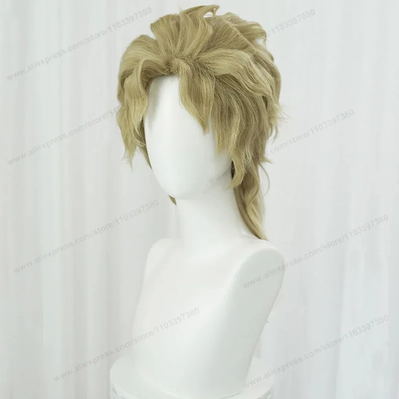 Peluca de Cosplay de Anime Dio Brando, 40cm, pelucas cortas doradas para hombres, pelo sintético resistente al calor, 5;d'2.y;8'