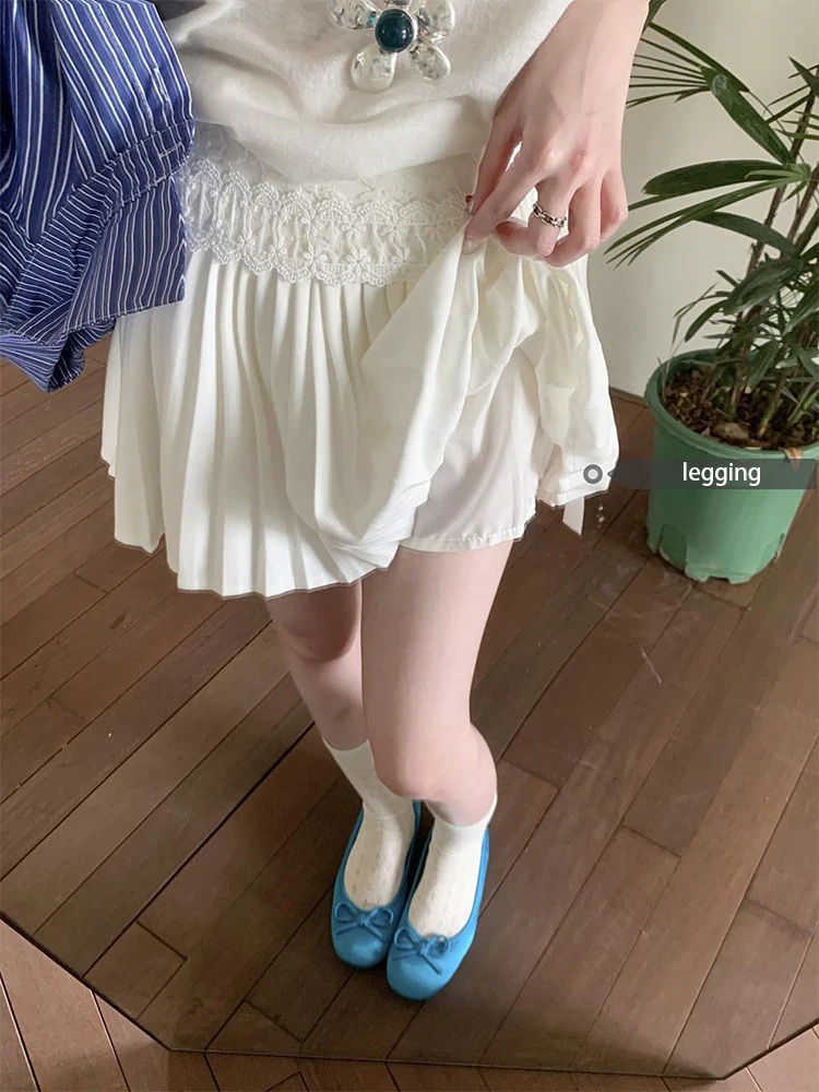 الصلبة الدانتيل مطوي تنورة الصيف عالية الخصر ألف خط تنورة موضة غير رسمية المرأة تنورة قصيرة 2025 الملابس الكورية