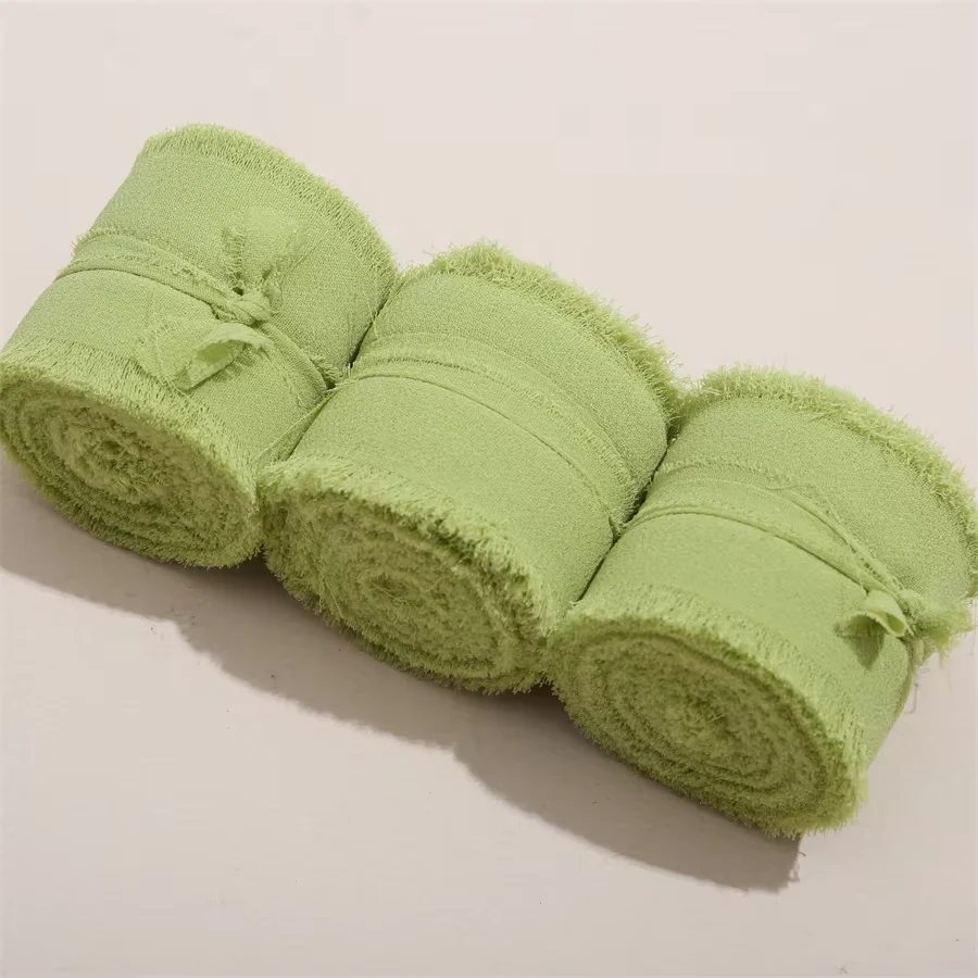3 Rolls Frayed Edged Satin Handmade Chiffon Silk Ribbon For Wedding Invitation Bouquets Birthday Party DIY Decoration Gift 15m image 3