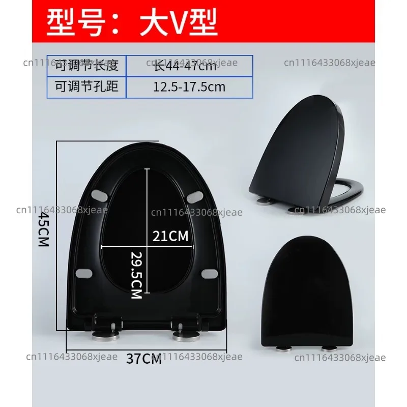 Universal Black Soft Close Toilet Seat, Thickened Quiet Hinges for Old V U Shape Round Bowl Replacement Cover