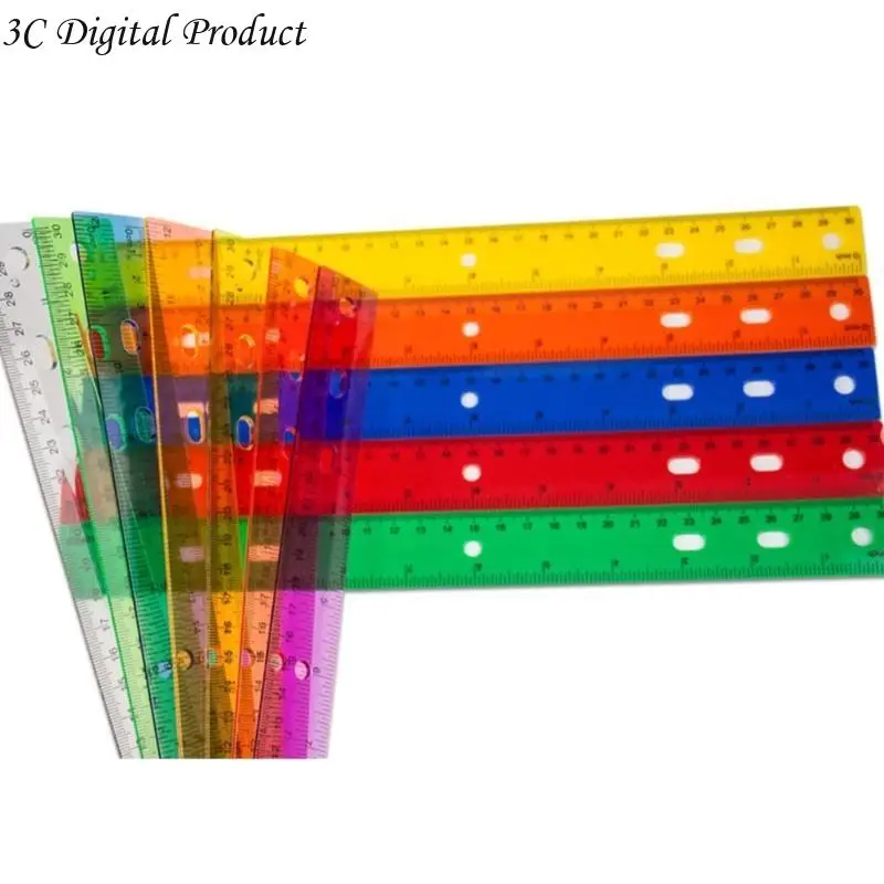 Рисование линейка с отверстием 12 дюймов красочные прозрачные правители дюймы и сантиметра шкалы математической чертежи Q84A