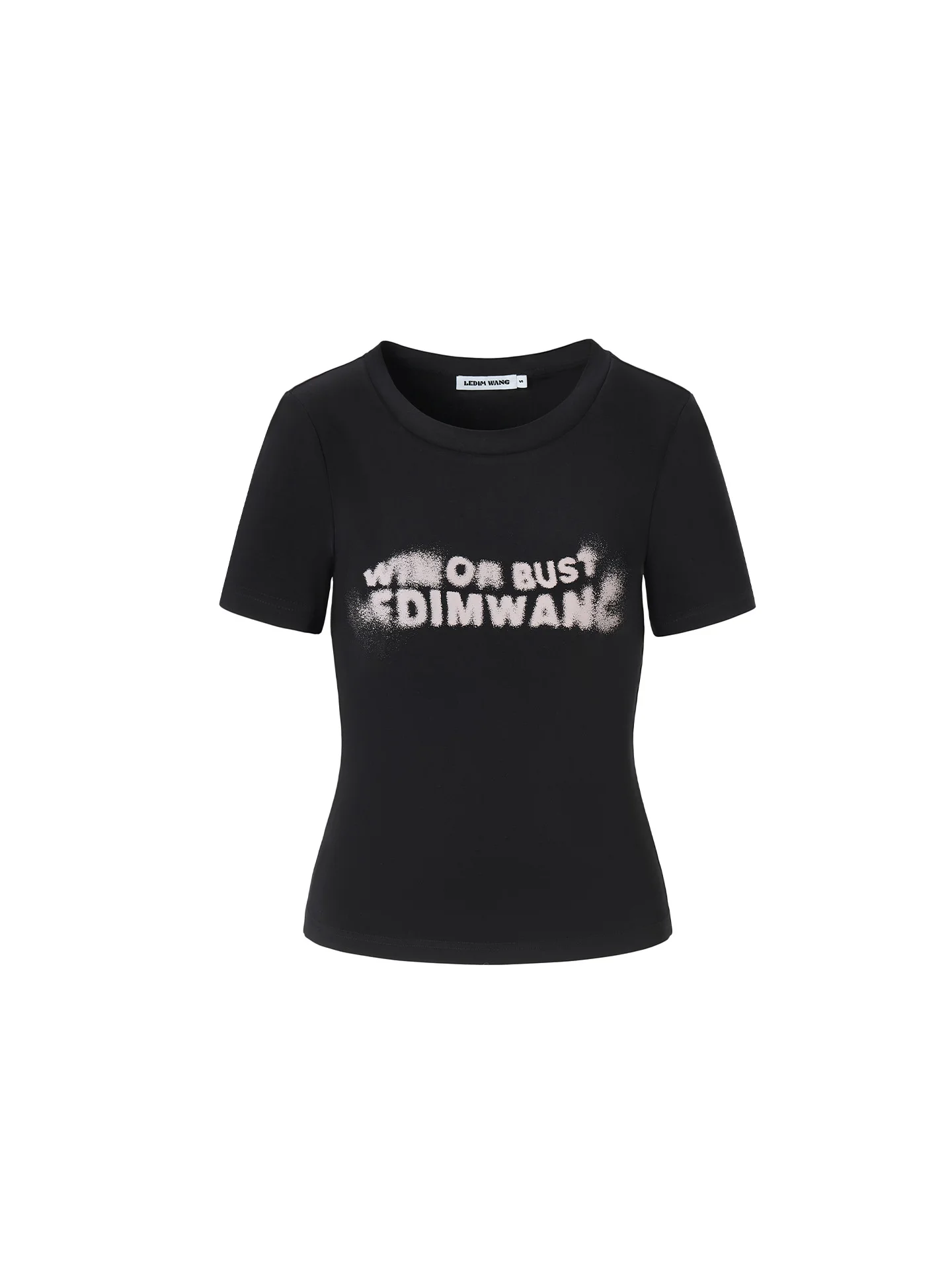 

Женский облегающий трикотажный топ LEDIM WANG с буквенным принтом, яркий цвет, круглый вырез, повседневный стиль, черный
