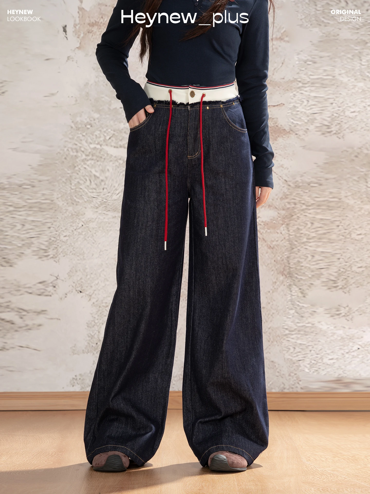 Heynew plus Size Women's Jeans Color Blo Belted Floor Length Conceal Meat Loose Fit Cotton Polyester Lyocell Blend Straight...