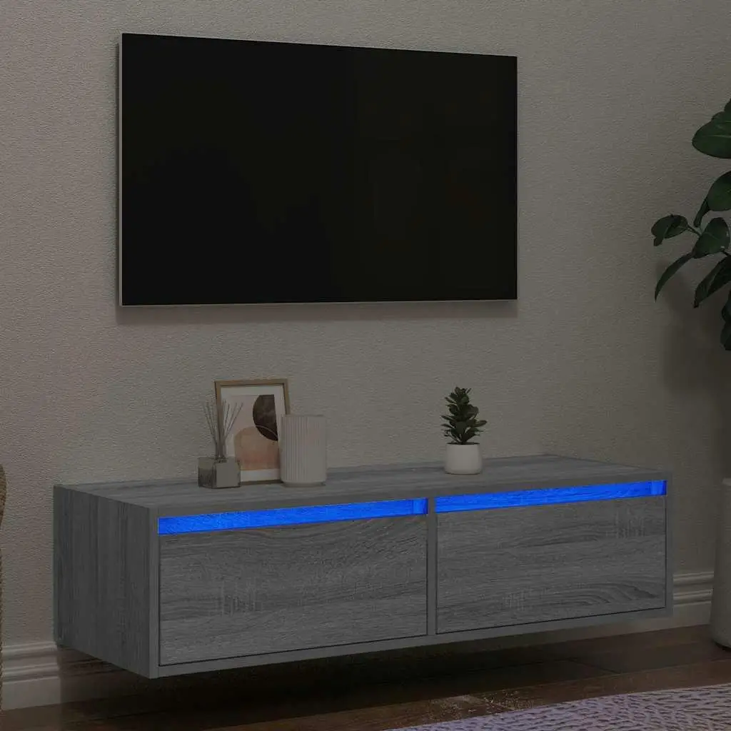 LED TV Cabinet in Grey Sonoma - Stylish 100x35.5x25 cm Entertainment Unit