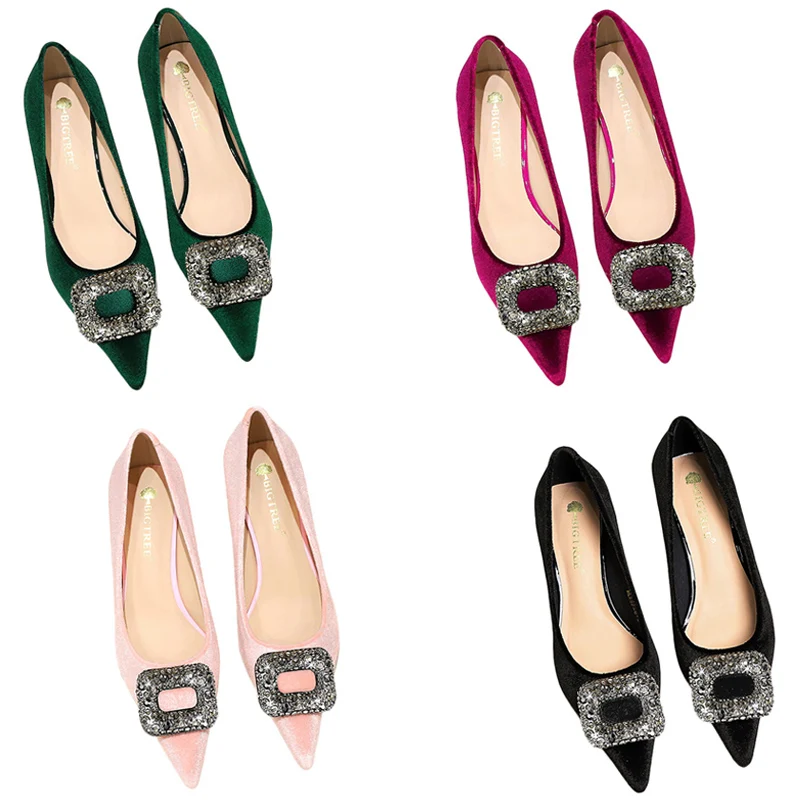 

Women Comfortable 4.5cm Thin Mid Heels Evening Banquet Shallow Pumps Lady Elegant Pointed Toe Drag Queen Flock Purple Pink Shoes