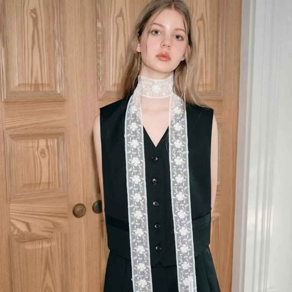 Luxury Flower Lace Neck Strap Dressing Decoration Transparent Hair Band Korean Style Neckerchief Long Ribbon Party
