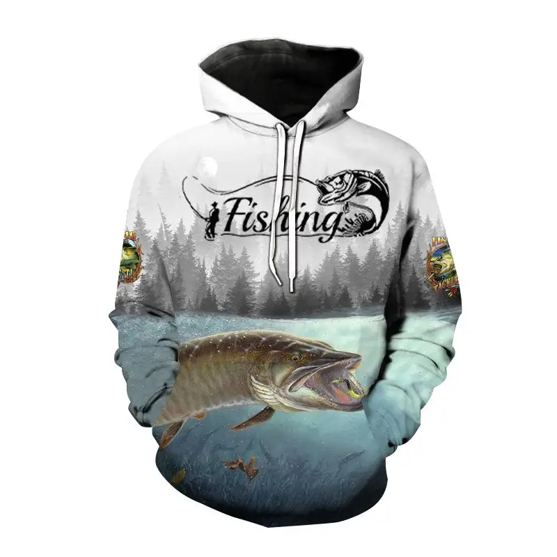 Wild Fishing Pattern Hoodie for Men with 3D Printing,Tailored for Hunting Fish Enthusiasts,Hooded Sweatshirt for Men/Women tops