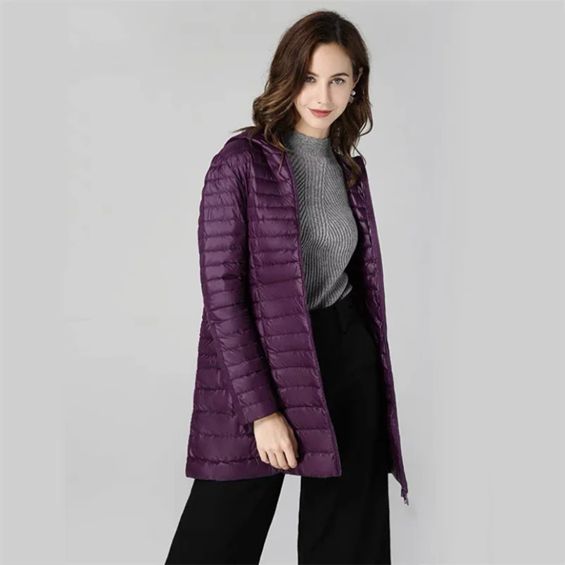 Autumn Long Jacket Women Winter Casual Warm Down Coats Solid Hooded Jacket Female Outerwear Ultra Light Jackets veste femme