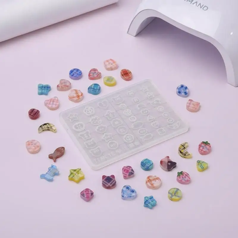 3D Buttons Nail Art Mold Silicone Cute Nail Charms Tool Women DIY Manicure Multi Shapes Button Small Model Resin Buckle Supplies