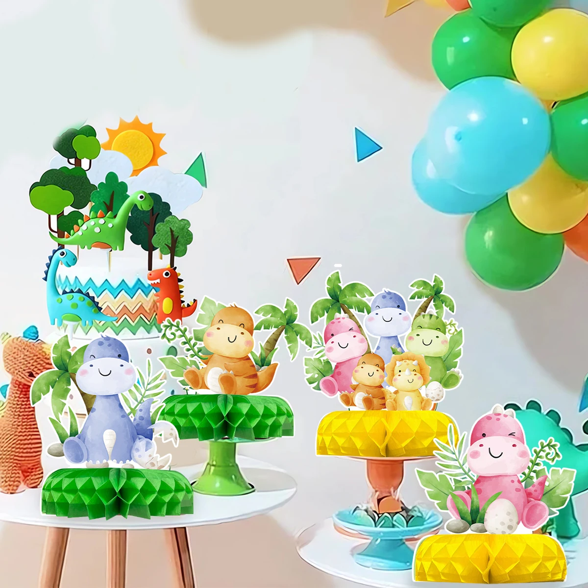 ديناصور حفلة ورقة العسل الغابة سفاري ديناصور حفلة عيد ميلاد الديكور الاطفال صبي استحمام الطفل دينو لوازم ديكور الحفلات