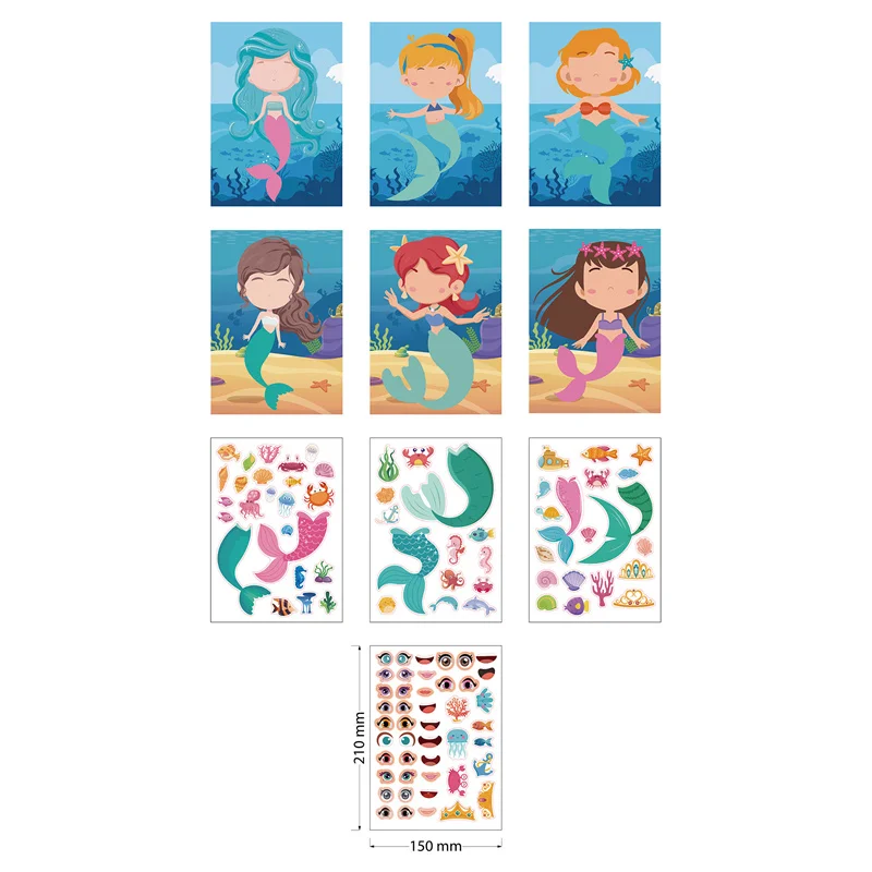 Kids Creative Make A Face Stickers DIY Make Your Own Mermaid Sticker Party Favors Children Girls Puzzle Toys Birthday Gifts