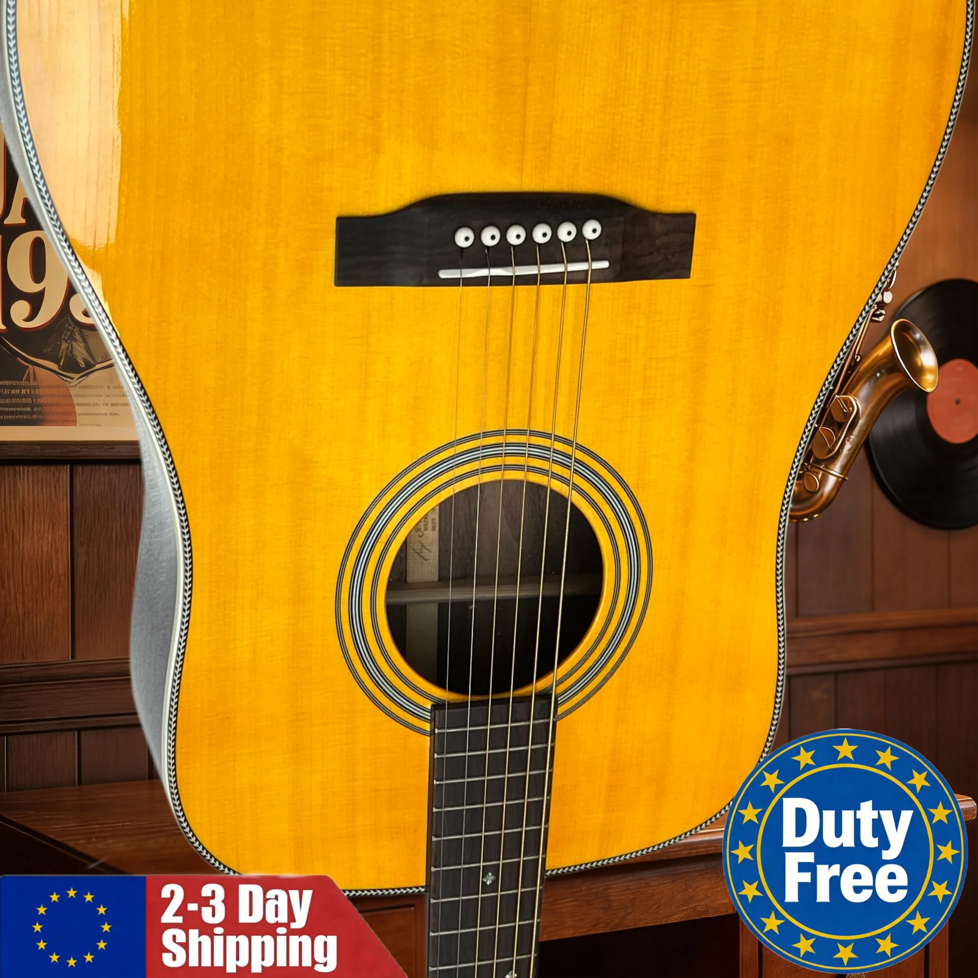 Guitare jaune d'entrepôt allemand, table massive, chevalet fixe, manche en palissandre, cadeau d'anniversaire, son riche