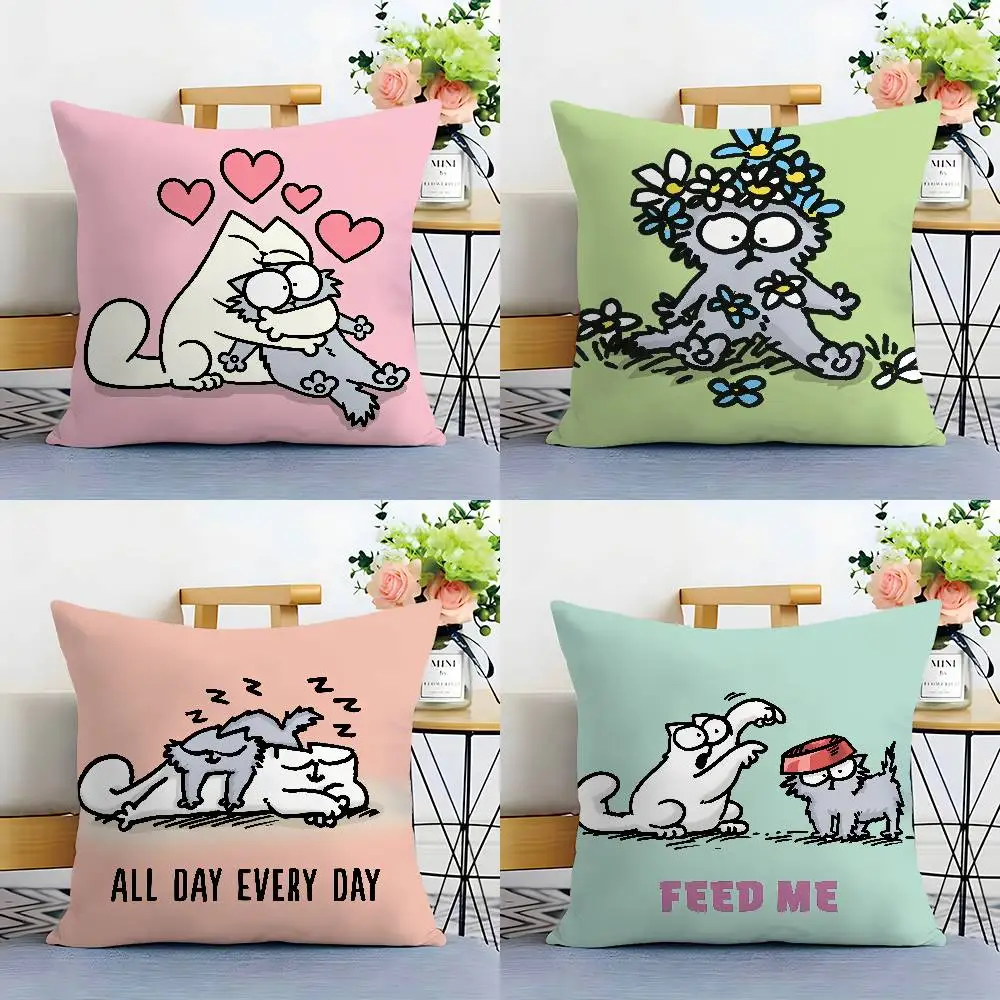 HOT-Cartoon S-Simons-Cat Pillow Case Home Double-sided Printing Short Plush Colorfast Microfiber Cushion Cover