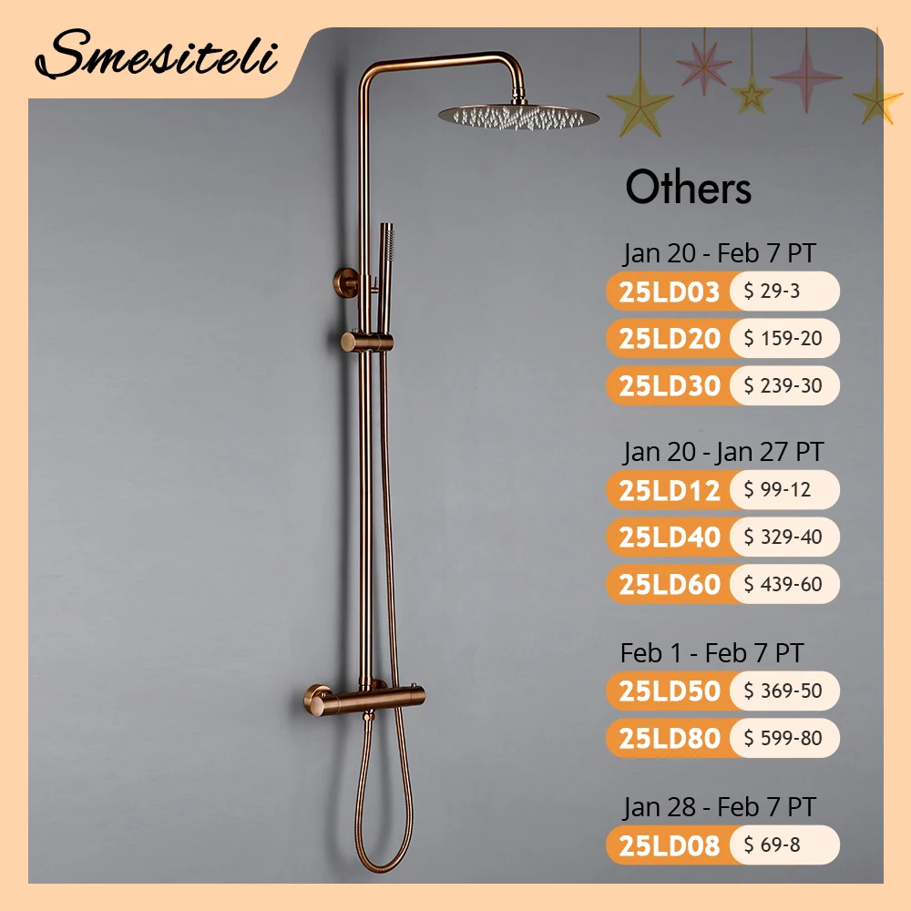 Thermostat Mixer Shower Wall Mount Bathroom Faucet Diverter With Rain Head HandShower Thermostatic Solid Brass Wholesale Premium