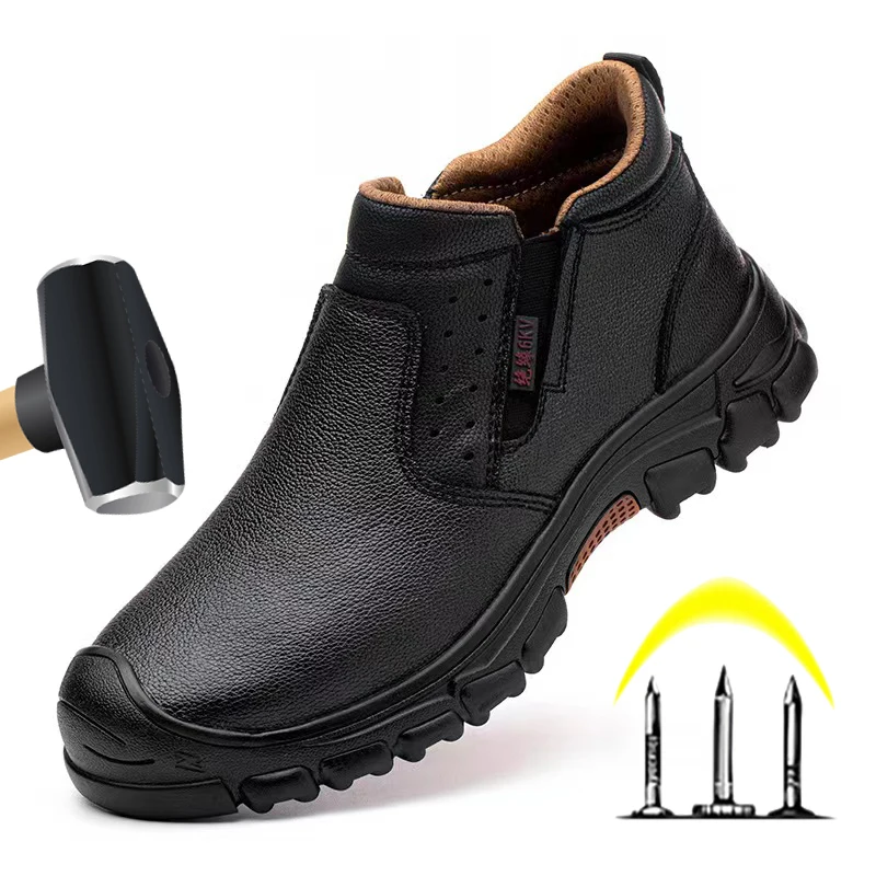 Safety Shoes Men PU Leather Men Work Steel Toe Shoes Anti-Puncture Indestructible Shoes Safety Boots Male Anti-Slip Work Boots