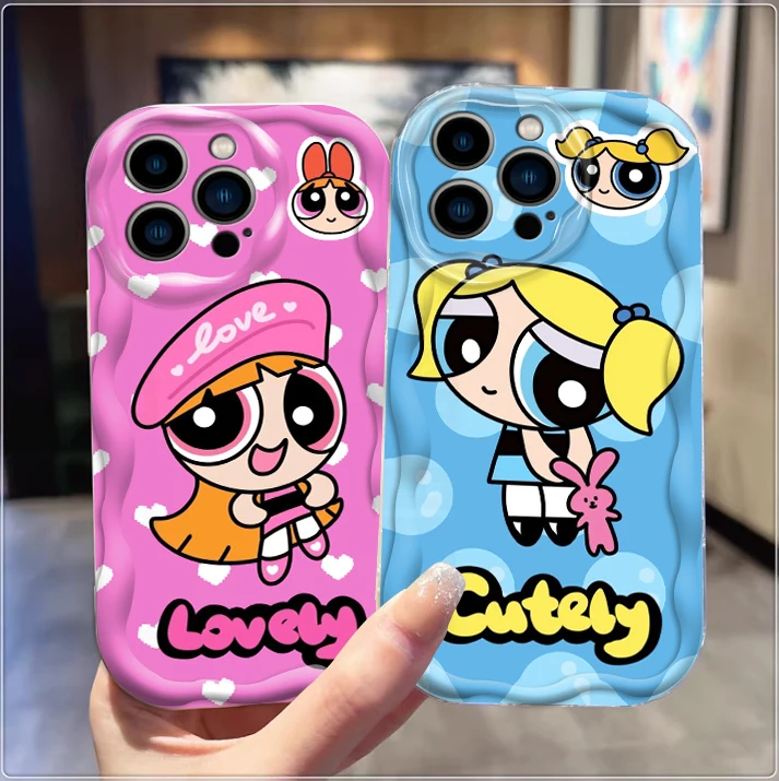 Cute P-Powerpuffs G-Girls For Apple iPhone 15 14 13 12 11 XS XR X Pro Max Plus Wave Oil TPU Phone Case