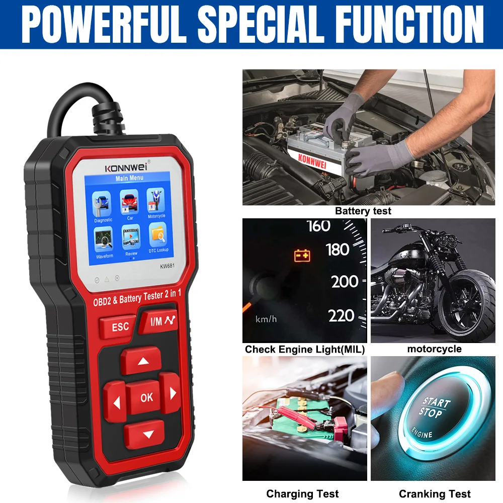 

KW681 Car Diagnostic Scanner Instrument with BT-705 6V Lead-Acid Battery Tester and Internal Resistance Detector