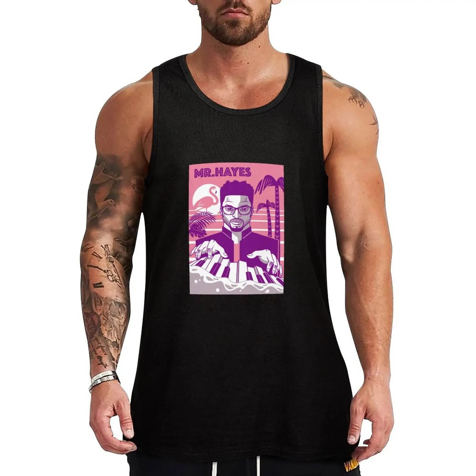 MR. HAYES Pink Flamingo Bold Tank Top Muscle Tank Top Athletic Fit Gym Workout Sem mangas