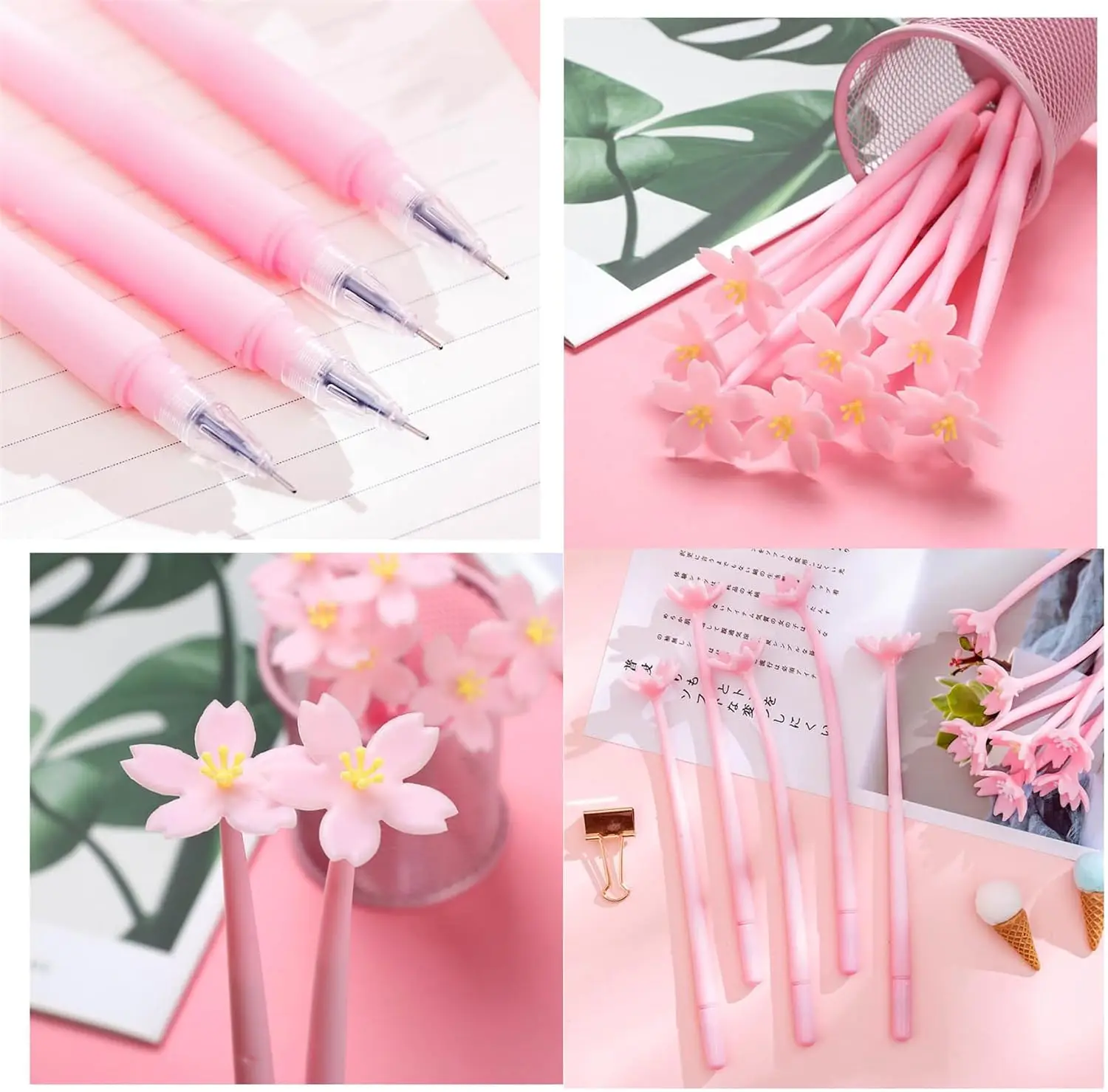 Imagem -05 - Cute Pink Flower Writing Gel Canetas Grupo 0.5 mm Fun Kawaii Bulk Crianças Escritório Material Escolar Ferramentas de Escrita Volta às Aulas 24 Pcs