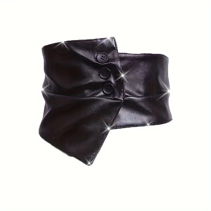 Women’s Wide Elastic Waistband Corset Belt Black Three Button Closure All Match Waist Belt Outer Wear