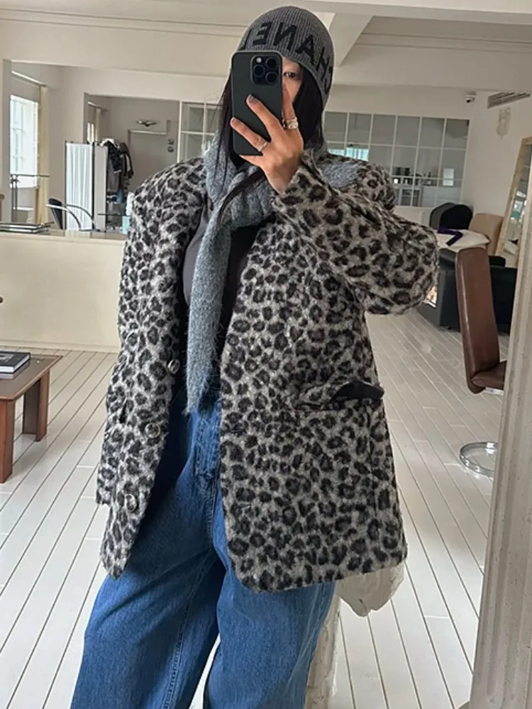 ريترو Sli V-Ne ليوبارد طباعة فرو الضأن القطن Jaet ort ملابس خارجية المرأة شتاء جديد مزدوج كيت سترة مفتوحة #1