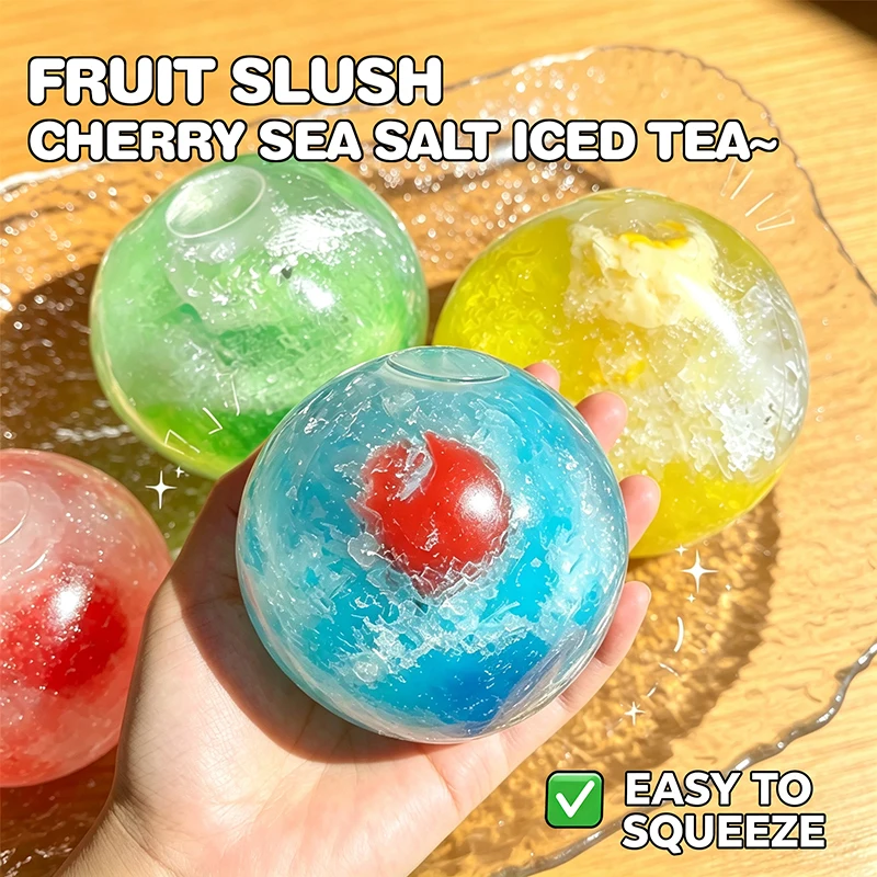 Fruit Slush Handmade Squishy Ball Strawberry Kiwi Freezable Freezer Ice Slush Crunch Texture ASMR Squeeze Toy Autism ADHD Toy