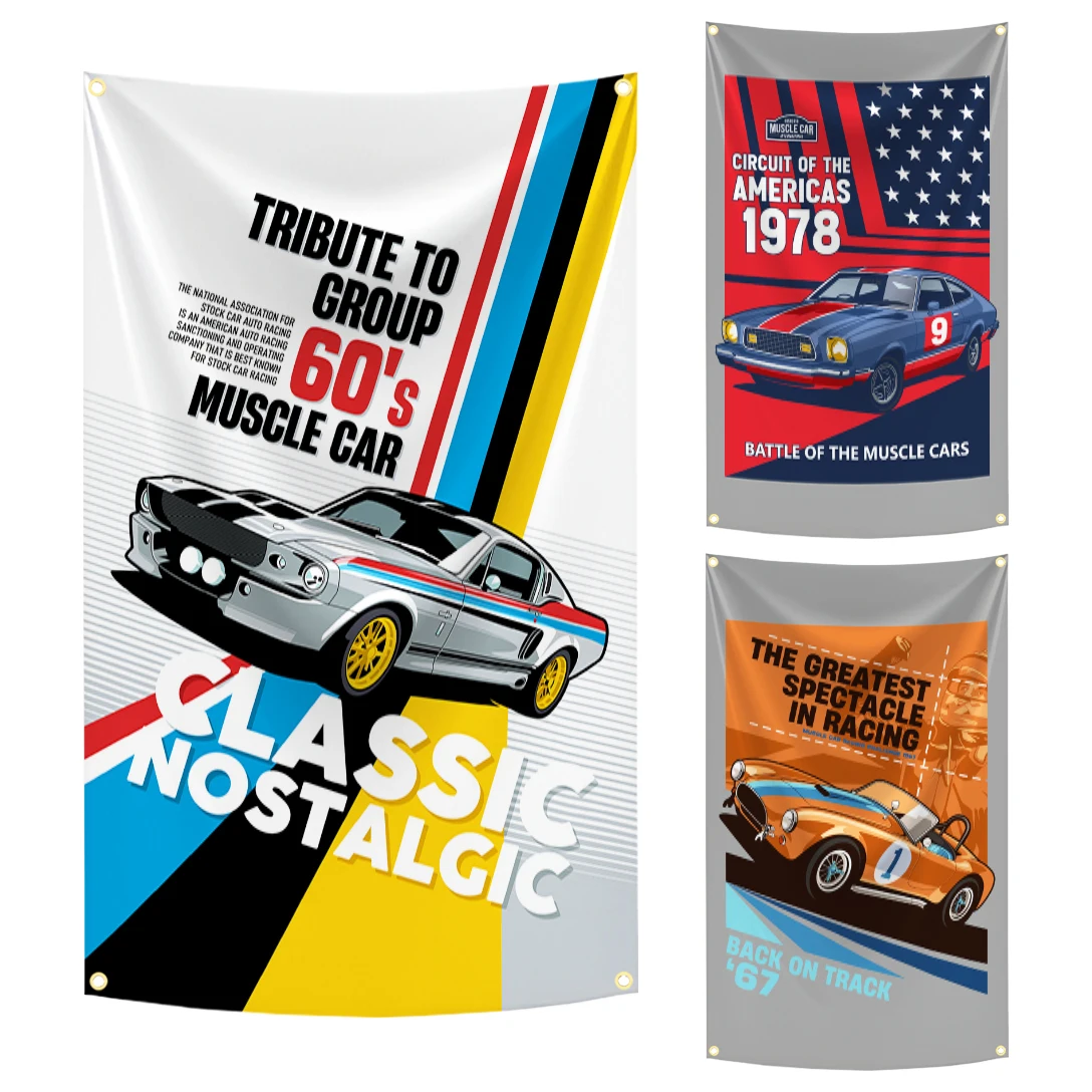 90x150cm Classic Nostalgic Legendary Muscle Car Flag Tapestry Polyester Digital Printing Banner for Garage Wall Art Decoration
