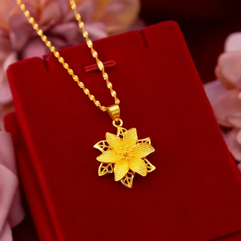 9999 real gold 24K yellow gold Small Flower Pendant Necklace