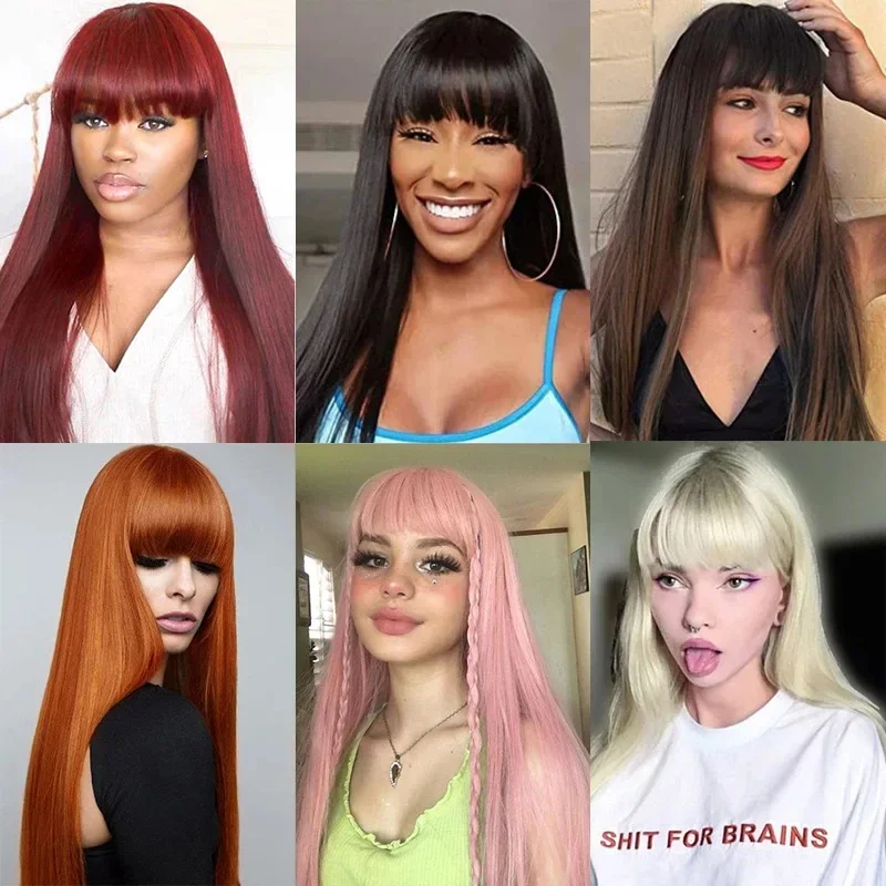 

Европейские и американские женские прямые волосы с длинными челками, повязка на голову из высокотемпературного шелкового синтетического волокна, доступны в нескольких цветах