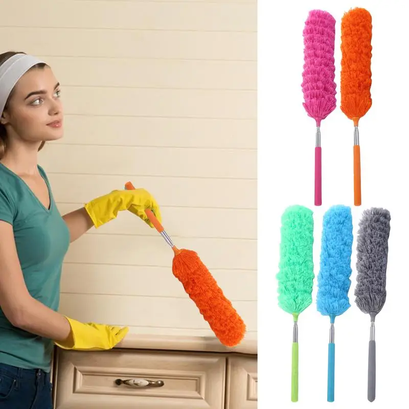 Telescopic Dust Collector Gap Brush with Extendable Pole Reusable Fiber Cobweb Duster Household Car Dust Collector Cleaning Tool