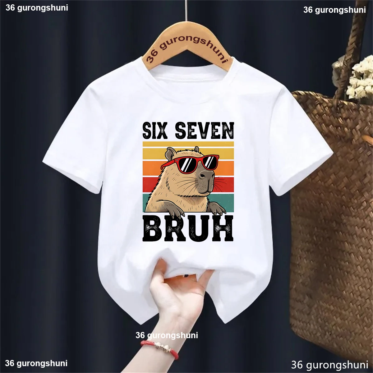 

Capybara Six Seven Bruh 67 Meme Graphic Printed T Shirt Girls/Boys Funny Kids Clothes Summer Short Sleeve Shirt Solid T-Shirt