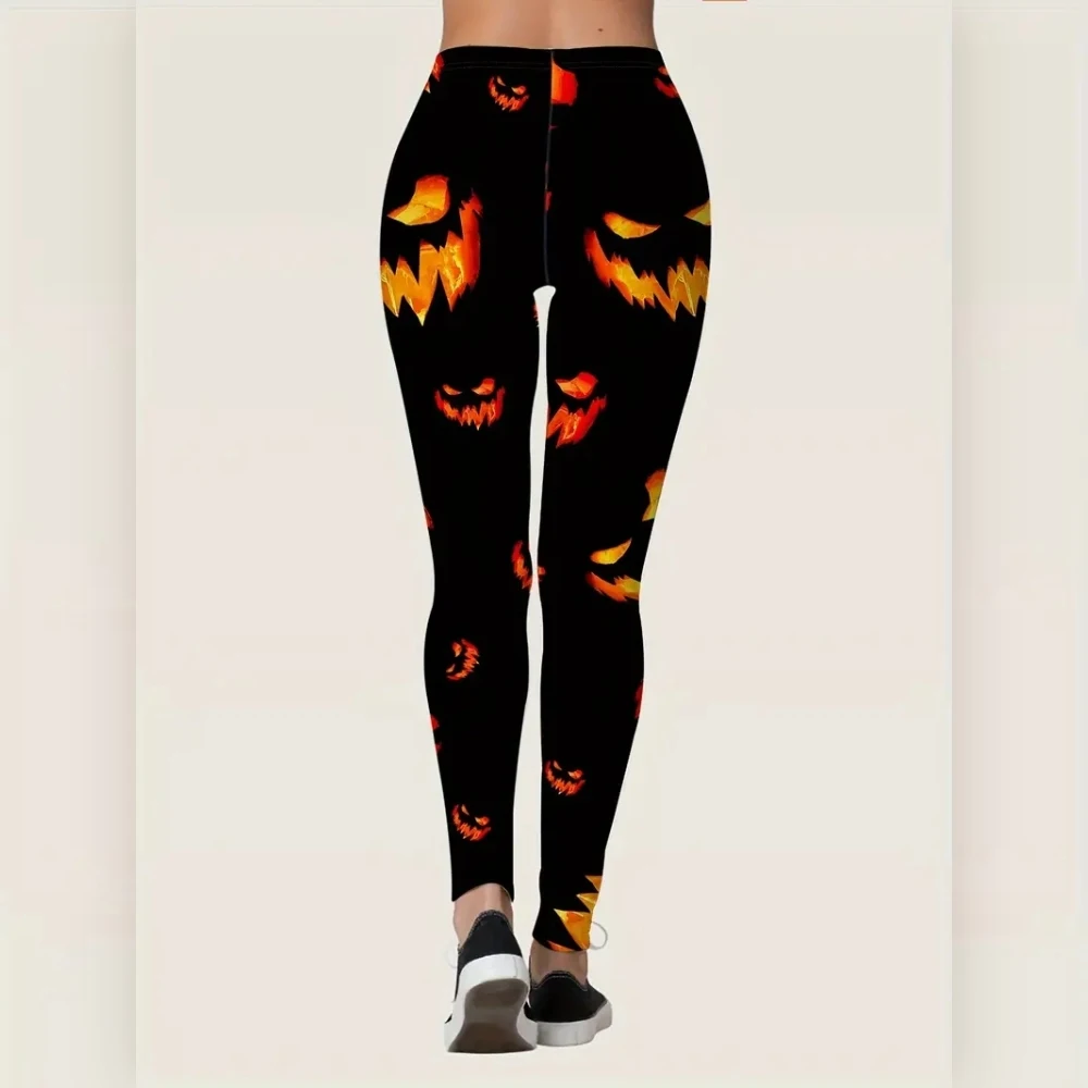 Halloween & Rose Skull Print Elastic elastic waist women\'s casual leggings spring Summer Fall