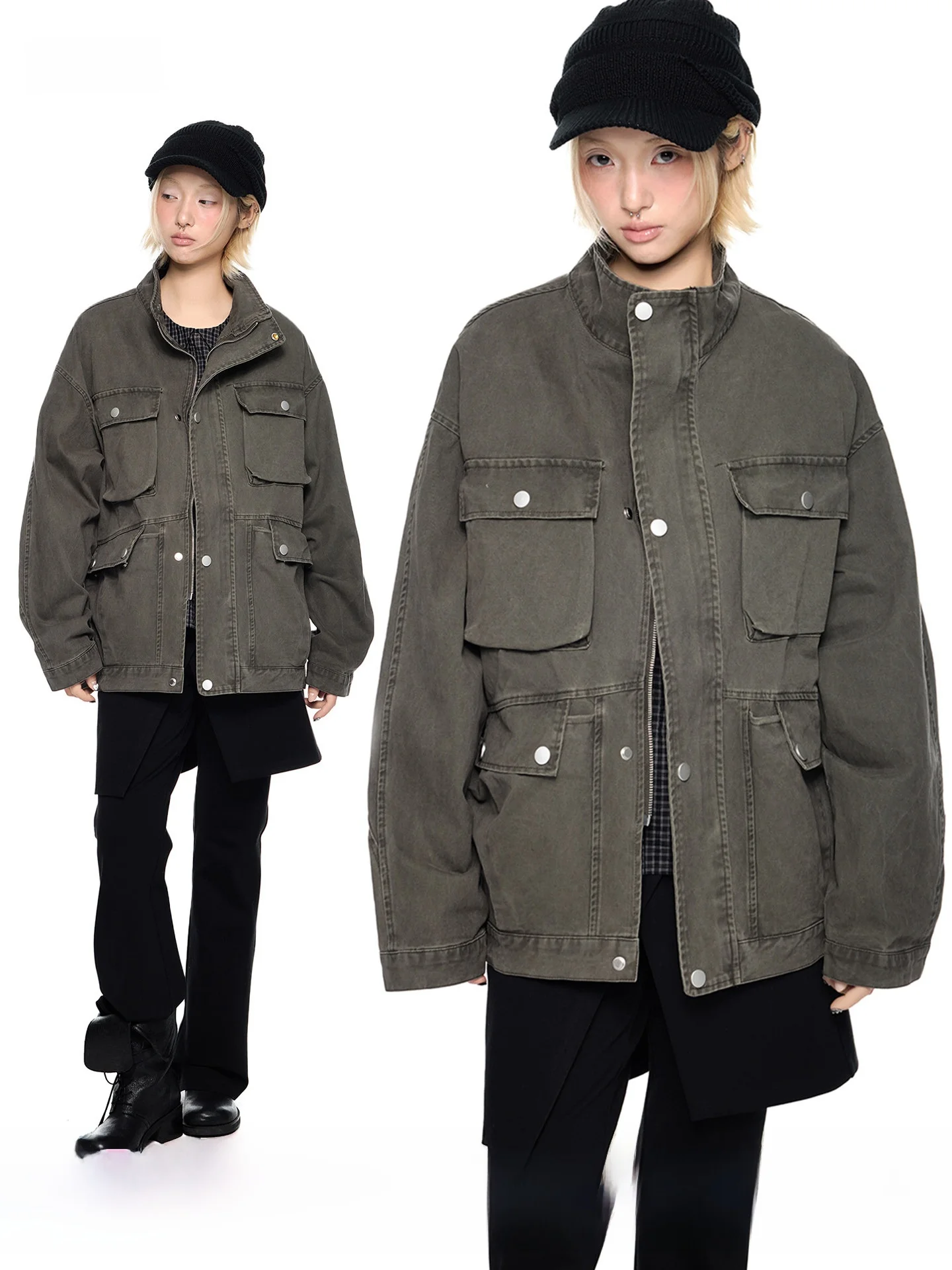 

American Sle Rustic Waed Workwear Jaet Women oulder Drop Design Sense Zipper Closure Long Sve Cotton Coat