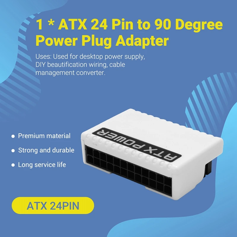 ATX 24 Pin To 90 Degree Power Plug Adapter RGB Motherboard Power Supply Cable Modular DIY Mounting Accessessory