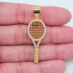 High Quality Gold Color Clear Cubic Zirconia Women Fashion Tennis Racket Pendant Jewelry