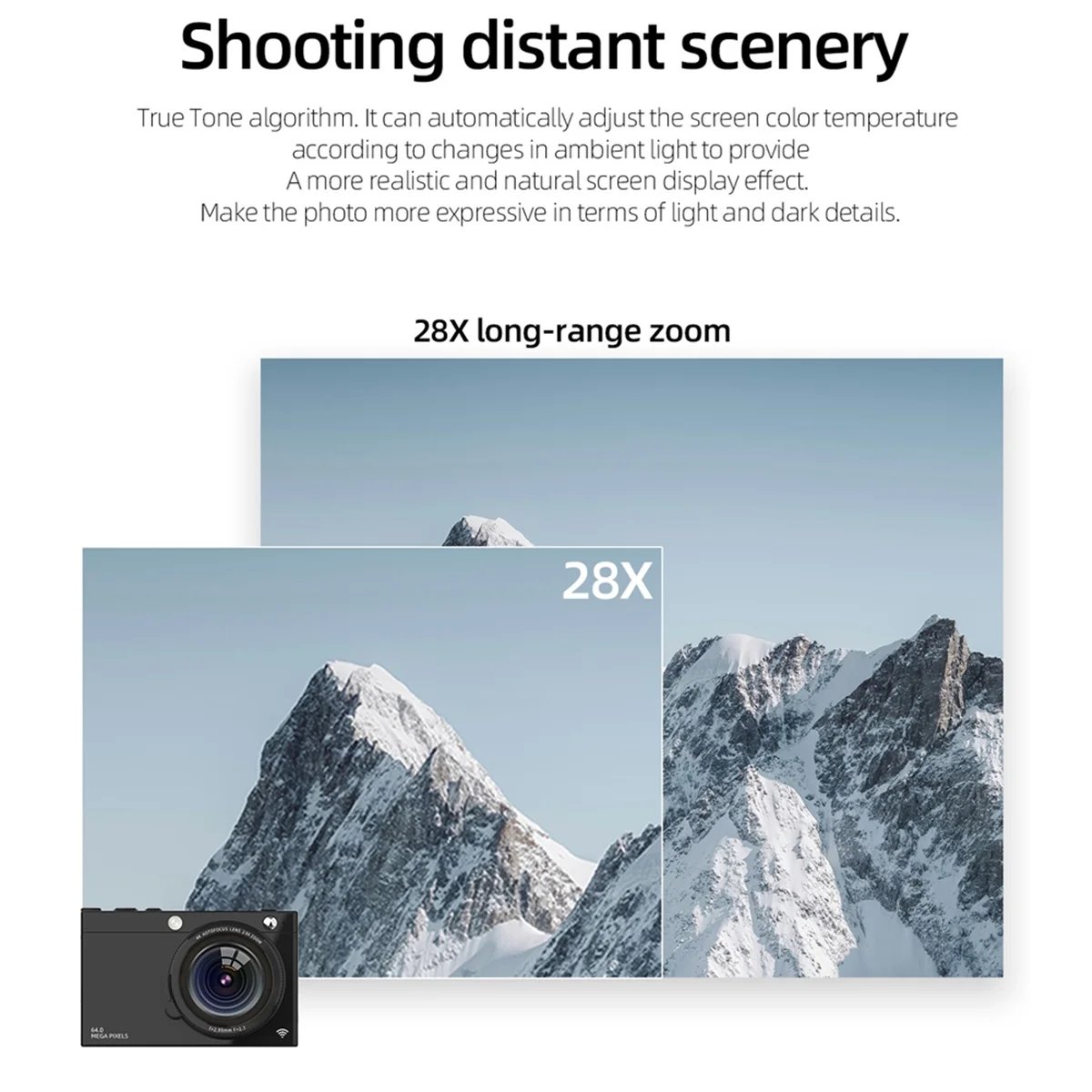 كاميرا رقمية AT08 جديدة عالية الدقة CCD وعدسة ضبط تلقائي للصورة بدقة 4K وكاميرا فيديو رقمية بدقة 64 ميجابكسل وتكبير 28X وكاميرا مدمجة للتجميل باللون الأسود