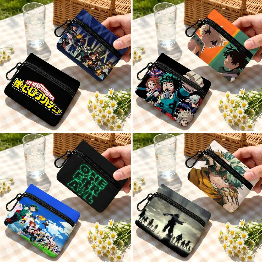 My Anime Squad Hero Academia Group Portable Oxford Fabric Mini Wallet Carabiner Design Small Coin Bag For Cards Keys Earphones