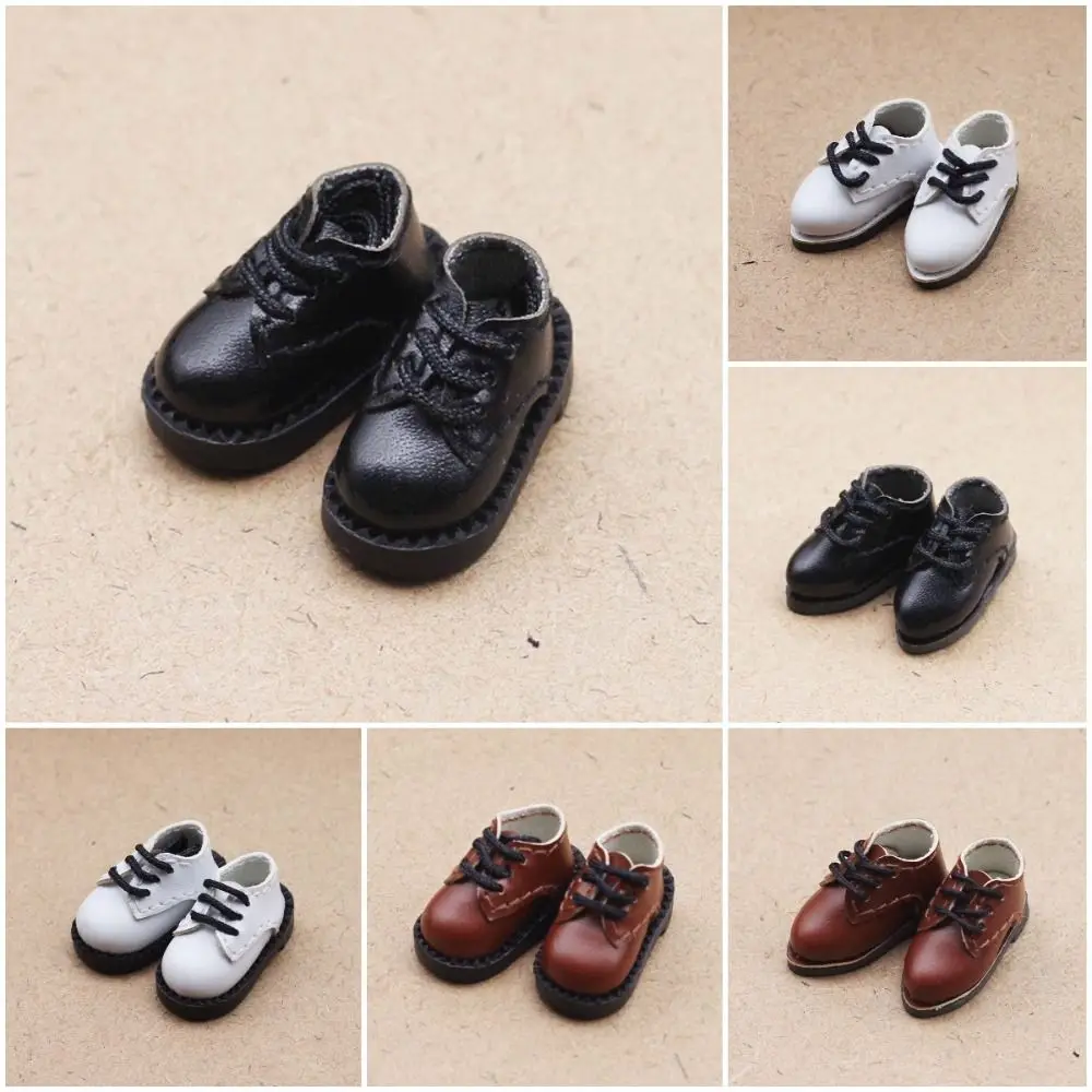 1Pair PU Leather 1/12 Bjd Doll Shoes Round Toe 1 Pair Doll PU Leather Shoes Cute Shoes Doll BJD Doll PU Shoes Children Toys