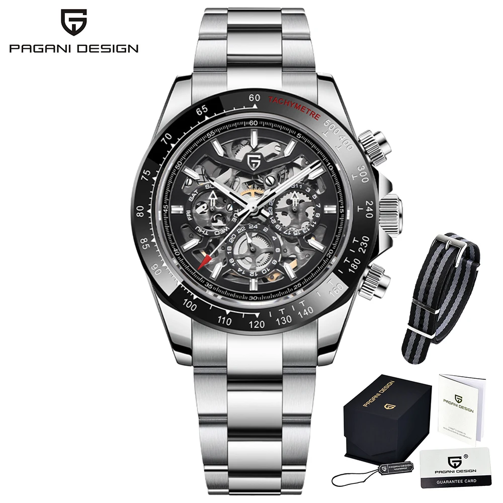 PAGANI DESIGN Automatisch mechanisch herenhorloge Roestvrij staal Waterdicht Sport 10Bar Luxe vrijetijdshorloge voor heren Reloj Hombre