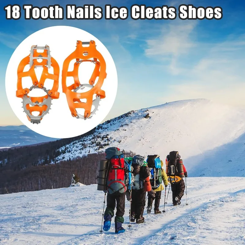 18 Teeth Climbing Crampons for outdoor winter Walk Ice Fishing Snow Shoes Antiskid Shoes Manganese Steel Shoe Covers survival