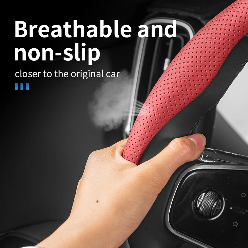 Laser Drilled Car Steering Wheel Cover,Ultra-Thin 2.7mm,Comfort Grip,Non-Slip,Easy to Clean & Scratch-Resistant,Universal Fit