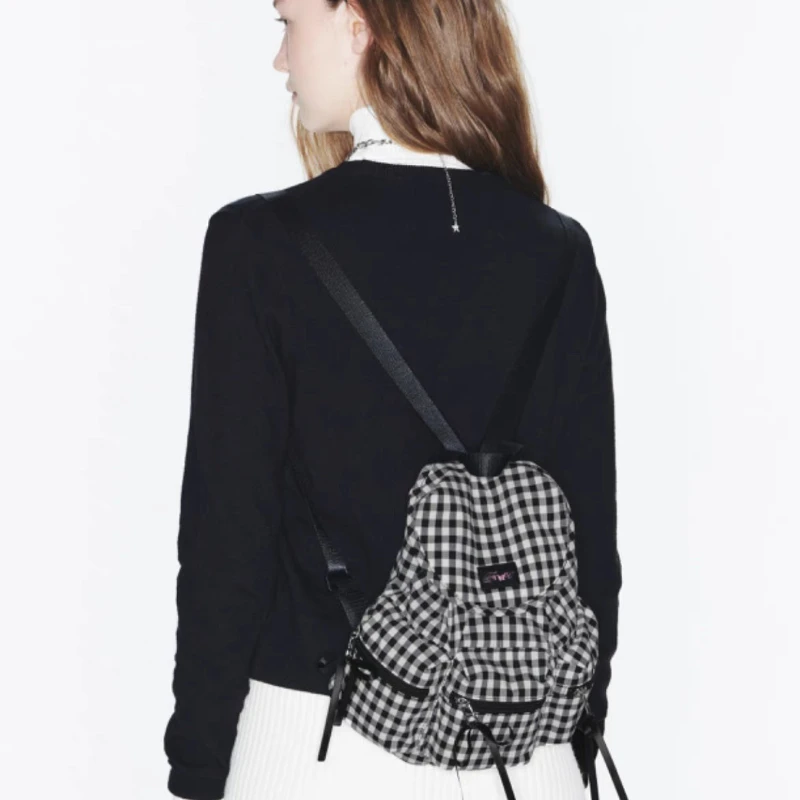 

New Korean Style Plaid Bowknot Backpack - Stylish Design with Card Holder, Perfect for Fashion-Forward Individuals