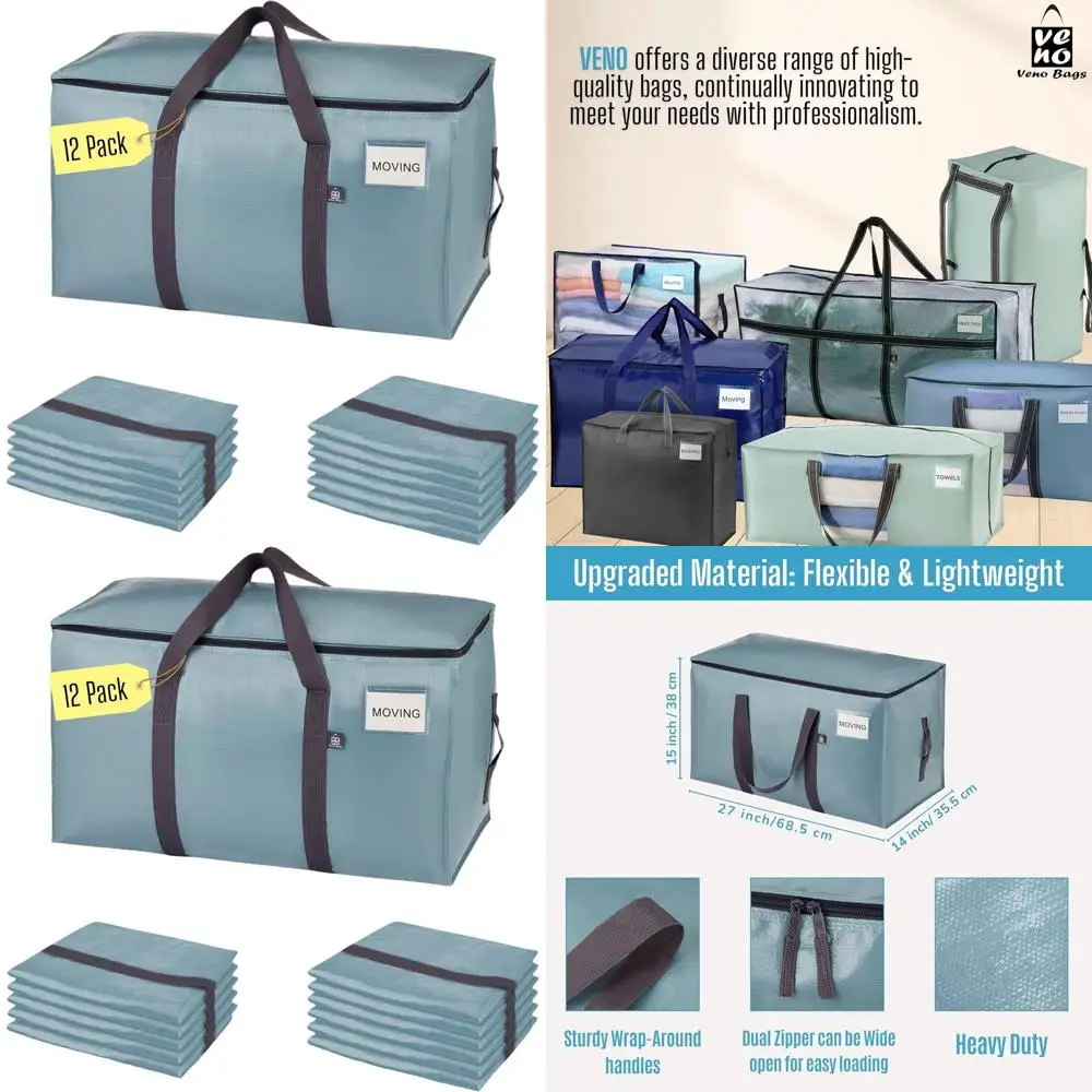 

Сверхмощные сумки для перемещения, 12 шт., идеально подходят для предметов первой необходимости в общежитии, большие сумки для хранения на молнии (голубой)