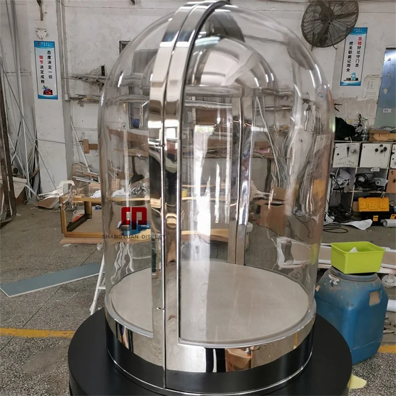 Lemari Pajang Perhiasan Kaca Mewah Model Baru, Bentuk Bulat, dengan Lampu LED