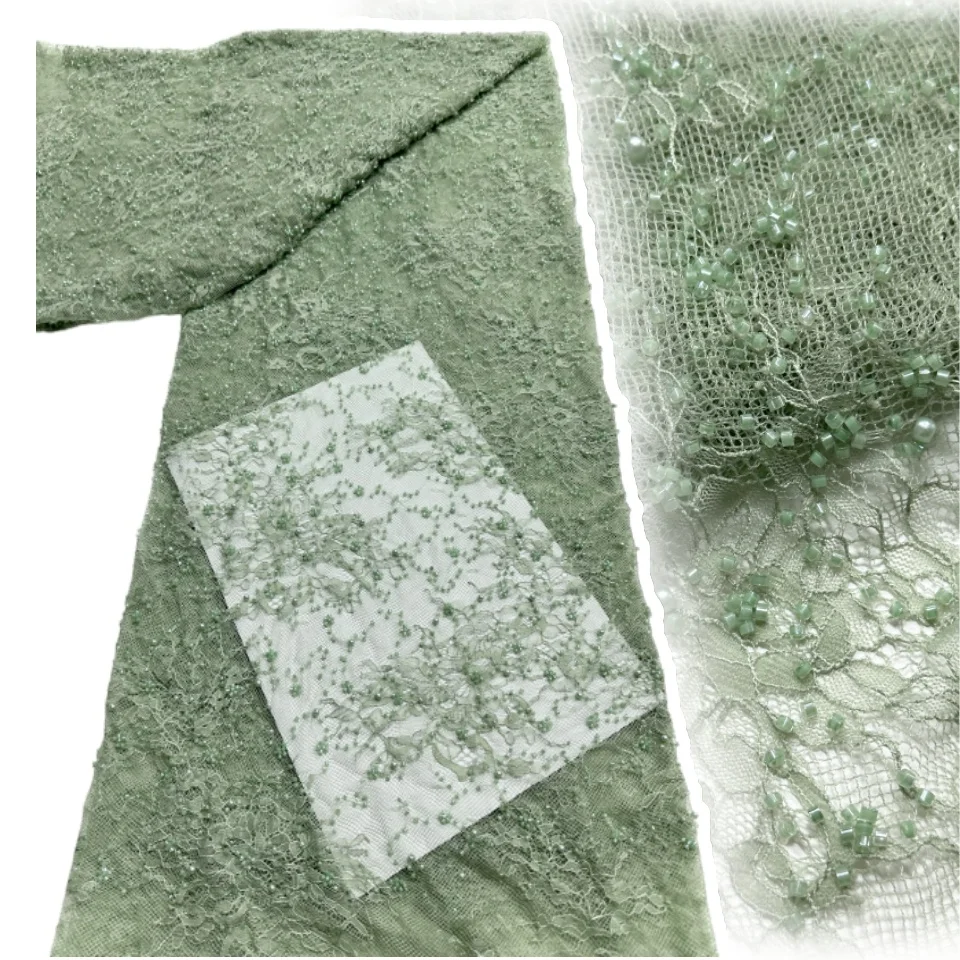 

Latest African French Sequins Net Lace High Quality Nigerian Embroidery Beaded Mesh Fabric 5 Yards for Wedding Party Dress 1650