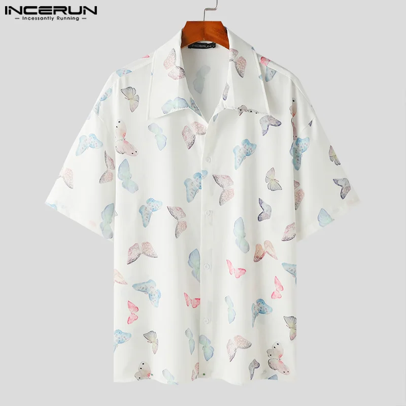 2024 Men Shirt Printing Lapel Short Sleeve Loose Summer Casual Men Clothing Streetwear Korean Vacation Male Shirts S-5XL INCERUN